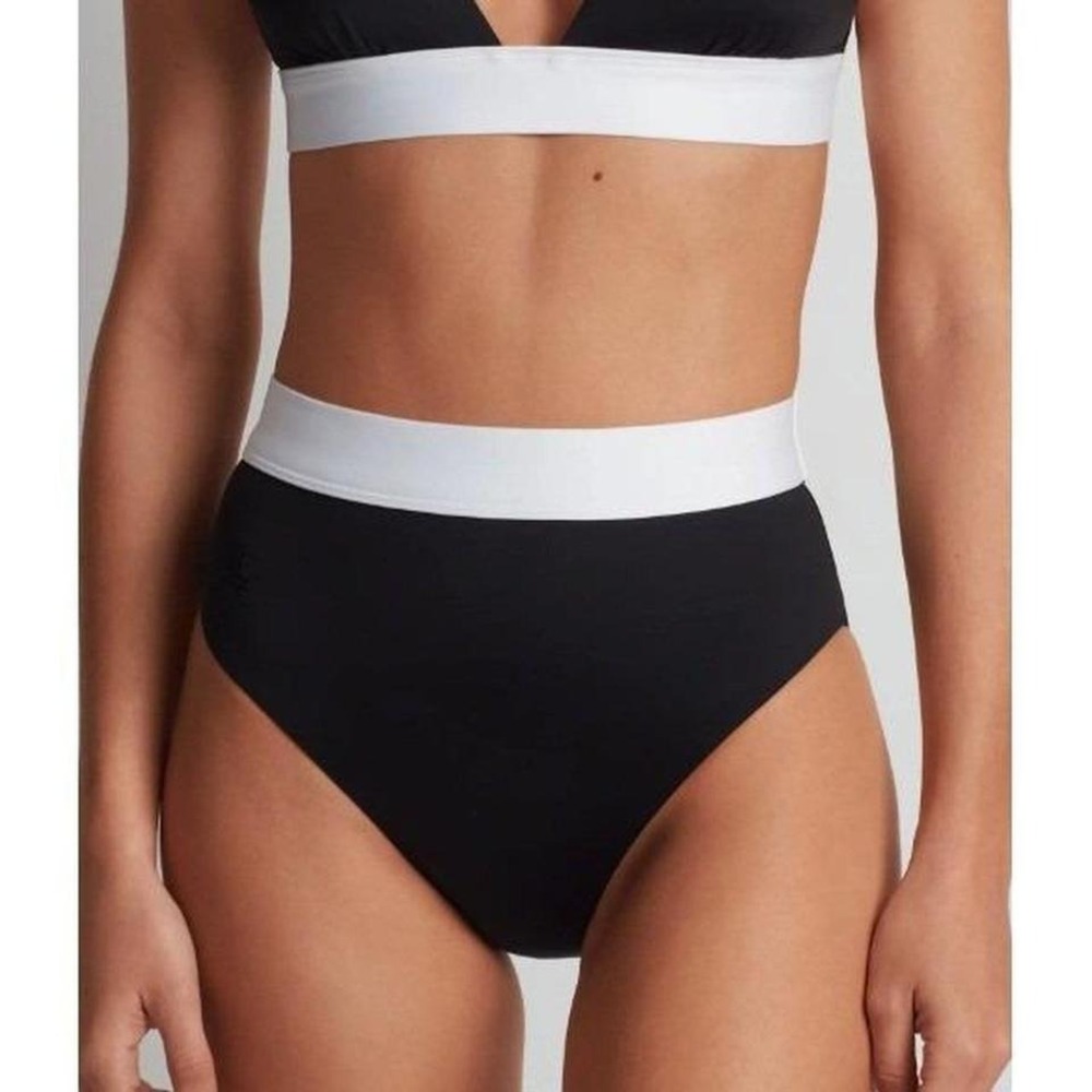 NWT LAUREN RALPH LAUREN Two-Tone High-Waisted Bikini Bottom Black Women Size 8